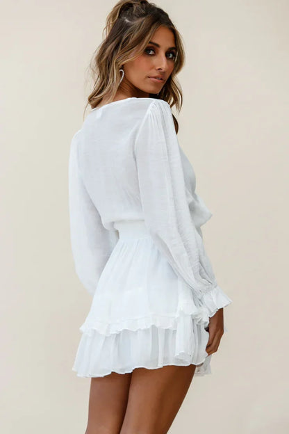 Long Sleeve Bow-Front Layered Frill Mini Dress